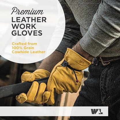 Wells Lamont Leather Work Gloves for Men – Heavy Duty, Cowhide, Abrasion & Puncture Resistant – Adjustable Wrist, Gunn Cut Design, Ideal for Ranching, Farming, Construction -Saddletan - XL - size: X-Large, style: 1132