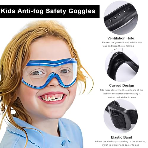 Kids Safety Goggles, Kids Lab Goggles,Soft silicone nose cushion and adjustable headband - color: White