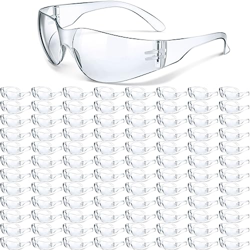 Yunsailing 100 Pack Bulk Safety Glasses Eye Protection Goggles Protective Eyewear for Lab Construction Site Workshop Group - color: Clear Lens and Clear Frames