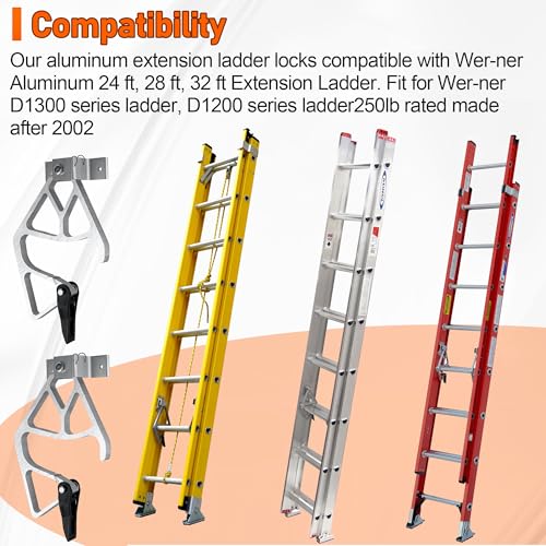 Aluminum Extension Ladder Locks for Wer-ner 28-11 Ladders, Rung Ladder Lock Kit Compatible with Wer-ner Aluminum Fiberglass 24 ft, 28 ft, 32 ft Extension Ladders Parts - size: Extension Ladder Locks for Werner