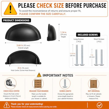 HOMOTEK 10 Pack Drawer Bin Cup Pulls Dresser Pulls for Cabinets Matte Black - 3 Inch Hole Centers Furniture Handles,Kitchen Cabinet Hardware - color: Matte Black, size: 10 Pack