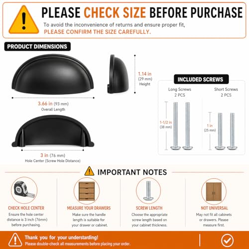 HOMOTEK 6 Pack Drawer Bin Cup Pulls Dresser Pulls for Cabinets Matte Black - 3 Inch Hole Centers Furniture Handles,Kitchen Cabinet Hardware - color: Matte Black, size: 6 Pack