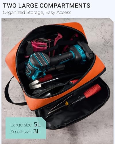2 Pack Small Tool Bags Zipper Pouch for Organizing, with Adjustable Shoulder Strap & Carabiner, Utility Small Tool Pouch with Multi Pocket Compartments and Label Area (12" & 10") - color: Blue/Orange
