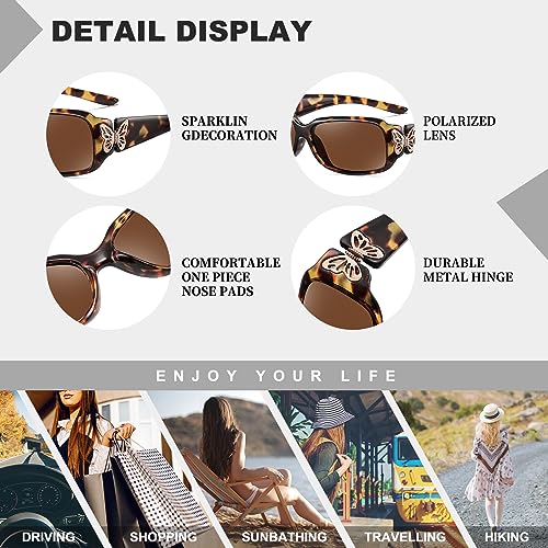 HAOLOTA Women's Polarized Sunglasses - Fashionable Wraparound Butterfly Design with UV400 Protection - color: A01 Amber Tortoise Frame/Brown Lens