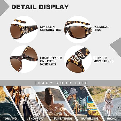 HAOLOTA Women's Polarized Sunglasses - Fashionable Wraparound Butterfly Design with UV400 Protection - color: A01 Amber Tortoise Frame/Brown Lens
