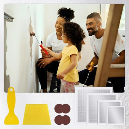 6/8/10/12 Inch Drywall Repair Kit, 6PCS Heavy Duty Self-Adhesive Mesh Patch Kit for Large Holes - Includes Scraper & Sandpapers, Ideal for Drywall, Sheetrock, Wall and Ceiling Repairs - size: 6PCS - 6", 8", 10", 12"