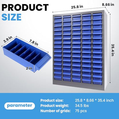 75 Drawer Nut and Bolt Organizer Cabinet, Small Parts Storage Cabinet Bolt Bin with Dividers & Labels, 26"X 9"X 36" Steel Frame Tool Organizer Parts Cabinet for Garage Hardware & Screw Storage - size: 75-Drawer