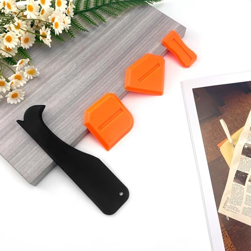 Quacc 4 PCS Caulking Tool Set, Reusable Sealant Grout Finishing Tools Caulk Removal Applicator for Kitchen, Bathroom, Window, Floor, Sink Joint - Orange