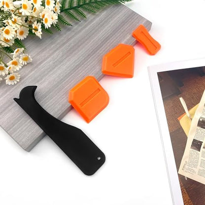 Quacc 4 PCS Caulking Tool Set, Reusable Sealant Grout Finishing Tools Caulk Removal Applicator for Kitchen, Bathroom, Window, Floor, Sink Joint - Orange