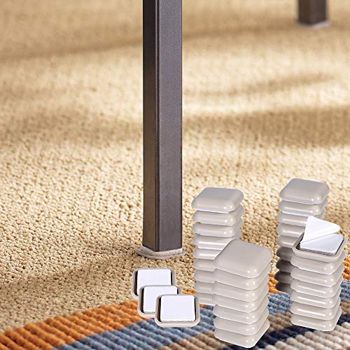48 Combo Pack Self-Stick Carpet Gliders for Chair-32PCS 1inch Square Self Adhesive Furniture Glides&16PCS 1/2"X4" Bar Furniture Moving Slider-Slider for Furniture-Carpet Slider-Furniture Slider