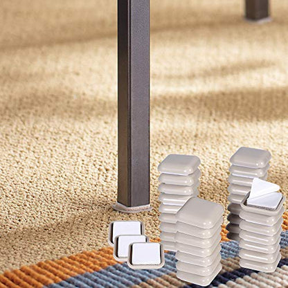 48 Combo Pack Self-Stick Carpet Gliders for Chair-32PCS 1inch Square Self Adhesive Furniture Glides&16PCS 1/2"X4" Bar Furniture Moving Slider-Slider for Furniture-Carpet Slider-Furniture Slider