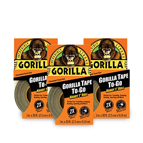 Gorilla Tape, Mini Duct Tape to-Go, 1" x 10 yd Travel Size, Black, (Pack of 3) - size: 3 Pack