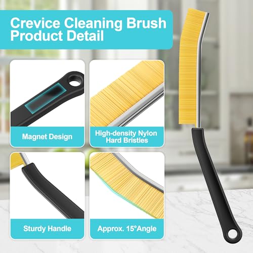 JOYMOOP 4 Pack Crevice Cleaning Brush, Black Hard Bristle Grout Brush, House Cleaning Supplies, Magnetic Gap Cleaning Brush for Kitchen, Bathroom, Window, Toilet, Multifunctional Cleaning Tools - color: Black, size: 4 Pack