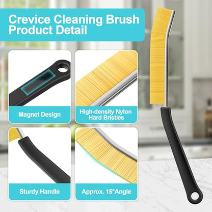 JOYMOOP 4 Pack Crevice Cleaning Brush, Black Hard Bristle Grout Brush, House Cleaning Supplies, Magnetic Gap Cleaning Brush for Kitchen, Bathroom, Window, Toilet, Multifunctional Cleaning Tools - color: Black, size: 4 Pack