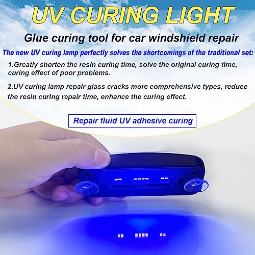 CLAMPER Windshield Repair Kit, Windshield Crack Repair Kit 4 Pcs, Windscreen Repair Kit with Enhanced Injection Head Suction Cup UV Curing Light, Windshield Chip Repair Kit for Bulls-Eye (Yellow)