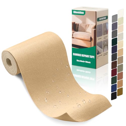 Gheeidau Canvas Repair Tape 4×70 Inch Waterproof Self-Adhesive Fabric Repair Patch for Repairing Boat Covers,Tents,Patio Umbrellas,Car Seats,Luggage,Sofas.(Beige Yellow) - color: Beige Yellow