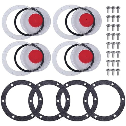 CheeMuii 3595995 Hub Cap Window Cover Kit for 3434009 Hub Caps 4 Set 359-5995 Hubcap Oil Window with Plugs Gaskets and Bolts Replace for Stemco 343-4009 Semi Truck Trailer Hub Caps