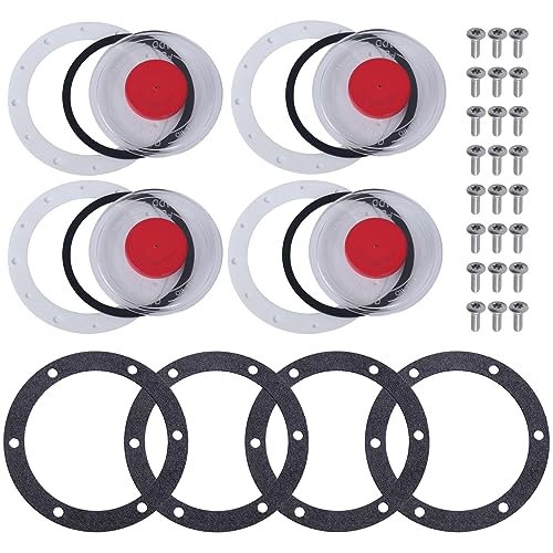 CheeMuii 3595995 Hub Cap Window Cover Kit for 3434009 Hub Caps 4 Set 359-5995 Hubcap Oil Window with Plugs Gaskets and Bolts Replace for Stemco 343-4009 Semi Truck Trailer Hub Caps