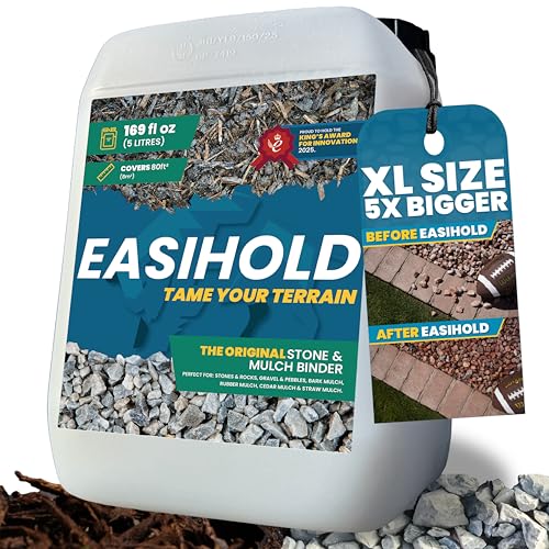 Easihold Rock Glue 1.3 Gallon – Gravel Binder for Pea Gravel & Stones. Long-Lasting Mulch Glue for Landscaping – Non-Toxic, Ready-to-Use Gravel Lockdown for Paths, Patios & Garden Borders - size: 5 Litre