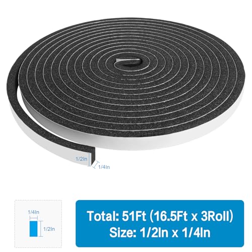 DGSL Foam Insulation Tape, 1/2In x 1/4In x51Ft Weather Stripping Door Seal Strip for Doors and Windows,Sliding Door, Soundproofing Door Seal,Weatherstrip,Air Conditioning Seal Strip - size: 1/2In x 1/4In x51Ft