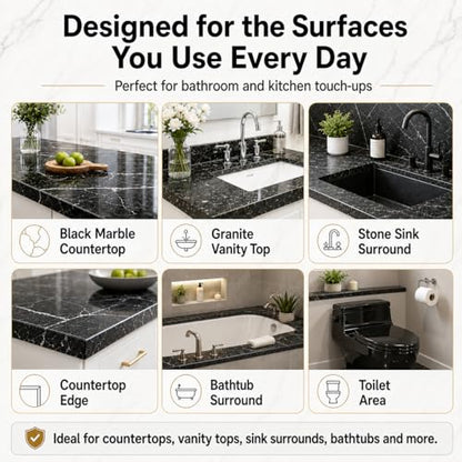 Black Tub&Tile Repair Kit – 5.6 oz Repair Kit for Bathtub, Tile, Countertop – Color-Matched for Black Porcelain, Fiberglass, Marble, Granite – Fix Cracks, Chips, Scratches – Waterproof DIY
