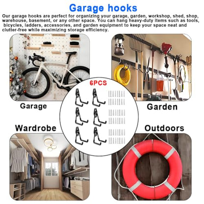 Heavy Duty Garage Storage Utility Hooks，Garden Bike Tool Hangers Organizer，Steel Wall Mount Power Hooks, Metal Small U Hooks for Hanging Ladders Ropes Hose Bulk Items, 6 Pack - size: 6 Pieces