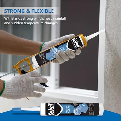 SELSIL Ultra Crystal Clear Mounting Adhesive & Sealant - Indoor & Outdoor Construction Adhesive, 100% Transparent Bonding and Sealing, Waterproof (9.8 fl oz/290 ml)