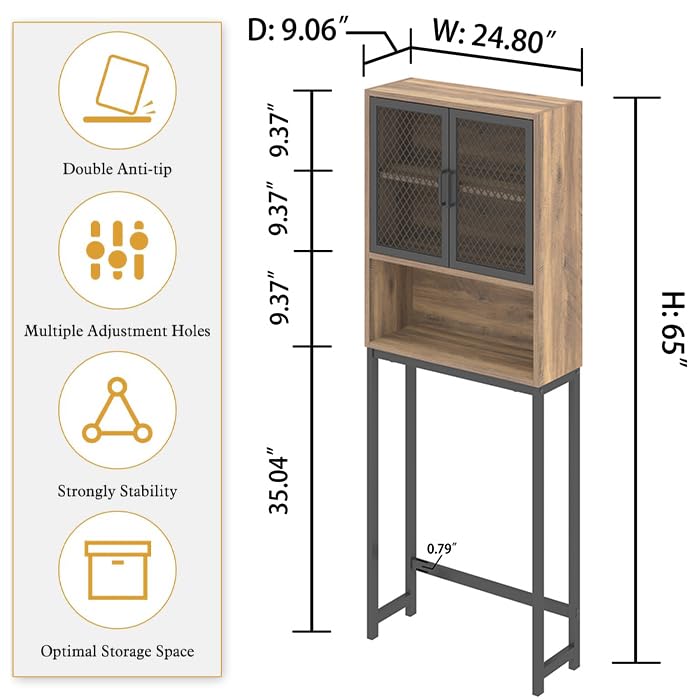 Launica Bathroom Organizer Over Toilet, Over The Toilet Storage Cabinet, Wood Metal Bathroom Space Saver Stand Behind Toilet, Industrial Freestanding Rack Above Toilet with Shelf, Rustic Oak - color: Rustic Oak