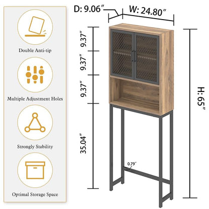 Launica Bathroom Organizer Over Toilet, Over The Toilet Storage Cabinet, Wood Metal Bathroom Space Saver Stand Behind Toilet, Industrial Freestanding Rack Above Toilet with Shelf, Rustic Oak - color: Rustic Oak
