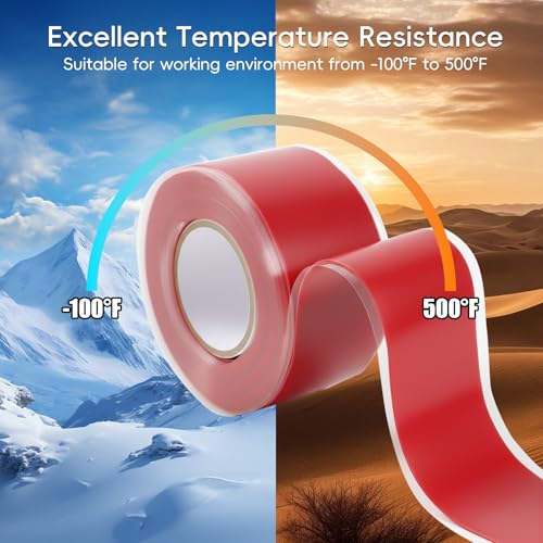 2-Pack Red Rubber Splicing Tape (20 Ft Total) - Self Fusing Emergency Repair Tape for Wiring & Marking - Non-Slip Silicone Grip for Handlebars - Easy-Peel Liner, 1 Inch x 10 Feet - color: Red