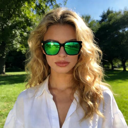 HAOLOTA Polarized Fit Over Glasses Sunglasses for Women Men Trendy Square Wrap Around Shades UV Protection - color: L Size 19 Black/Green
