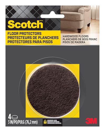 Scotch Felt Furniture Pads 4 PCS Furniture Pads for Hardwood Floors, Round, Brown 3" Diameter - color: Brown