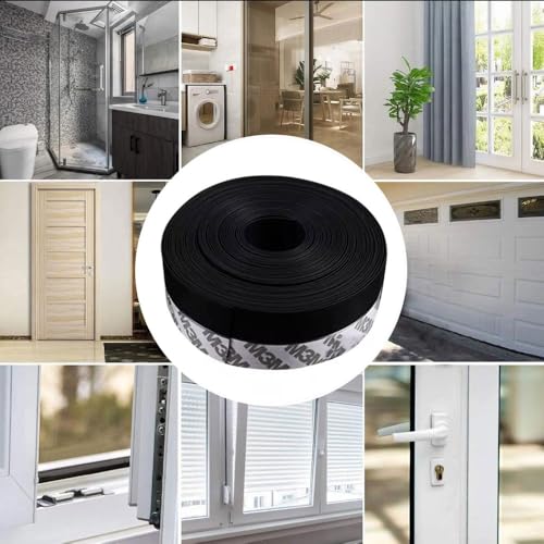 Window Sealing Strip, Self Adhesive Weather Stripping, Silicone Door Bottom Seal Strip Tape for Gaps of House Glass Shower Window and Door Weatherproof Soundproof, Transparent (5m 45mm Black) - size: 5m 45mm Black