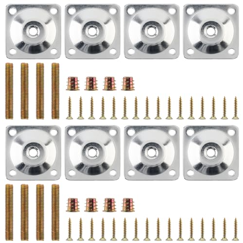 8 Sets Leg Mounting Plates Kit, M8 Thread Furniture Sofa Legs Attachment Plates T-Plate for Repairing Damaged Sofa Couch Seats, with Hanger Bolts, Screws(8, White) - color: Silver
