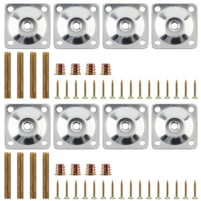 8 Sets Leg Mounting Plates Kit, M8 Thread Furniture Sofa Legs Attachment Plates T-Plate for Repairing Damaged Sofa Couch Seats, with Hanger Bolts, Screws(8, White) - color: Silver