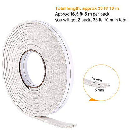 Hestya 1/8 in x 3/8 in x 32.8 ft Foam Draught Excluder Weather Strip Tape Weatherstrip Weather Seals for Door, Soundproofing Door Seal, Weatherstrip, Air Conditioning Seal Strip(5 mm,White) - size: 5 mm