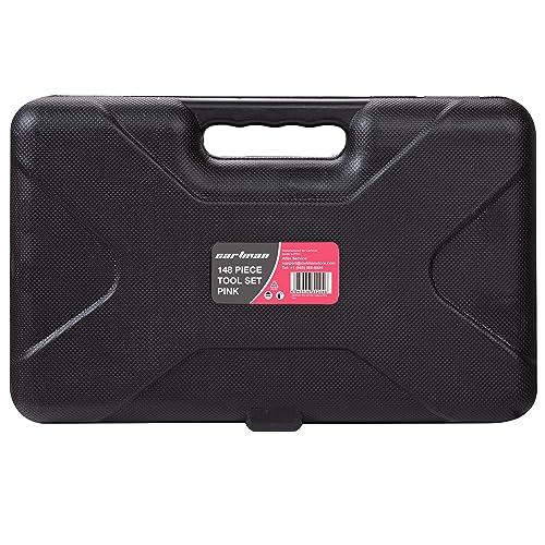 Cartman 148Piece Tool Set General Household Hand Tool Kit with Plastic Toolbox Storage Case Pink - color: Pink