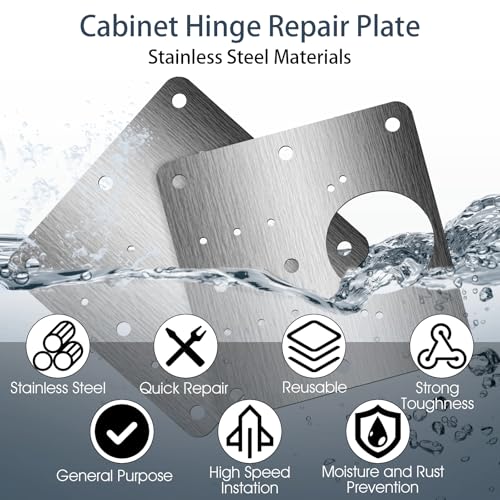 20 Pcs Cabinet Hinge Repair Plate, Stainless Steel Door Hinge Repair Plate Kit Metal Large Fix Board Replacement Kit with Screws for Kitchen Cabinet, Cupboard Doors and Furniture