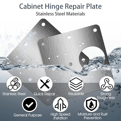20 Pcs Cabinet Hinge Repair Plate, Stainless Steel Door Hinge Repair Plate Kit Metal Large Fix Board Replacement Kit with Screws for Kitchen Cabinet, Cupboard Doors and Furniture