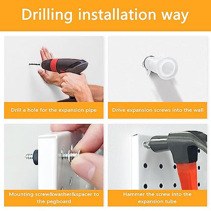 4Pcs Pegboard, Metal Peg Board, Pegboard Wall Organizer Panels Accessories, Mount Display Peg Board Kits for Walls Garage Craft Room Office Workshop, Easy Installation (White) - style: Metal pegboard-4pack