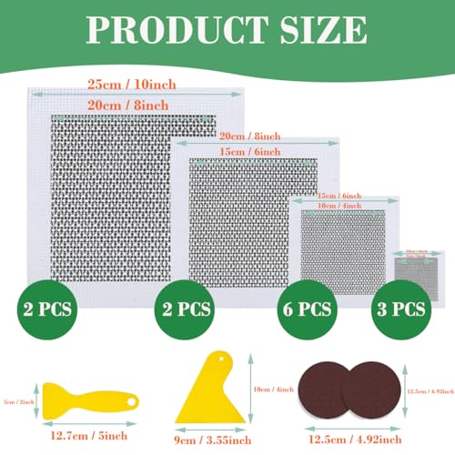 17 Pack Dry Wall Patch Kits, 2/4/6/8 Inch Wall Patch Repair Kit with Extended Self-Adhesive Mesh Sandpaper Scraper Plaster for Drywall - size: 17 PCS