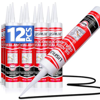 LISRUX Advanced Black Silicone Caulk for Kitchen & Bathroom,10 fl oz Cartridge,12 Pack, Cartridge,100% Waterproof RTV Silicone Sealant,Stronger Adhesion,Shrink & Crack Proof - size: 12P, style: Black