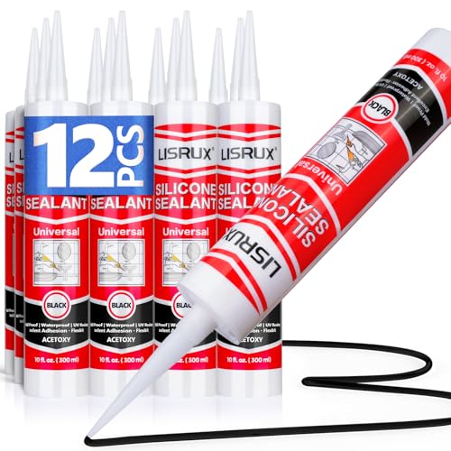 LISRUX Advanced Black Silicone Caulk for Kitchen & Bathroom,10 fl oz Cartridge,12 Pack, Cartridge,100% Waterproof RTV Silicone Sealant,Stronger Adhesion,Shrink & Crack Proof - size: 12P, style: Black