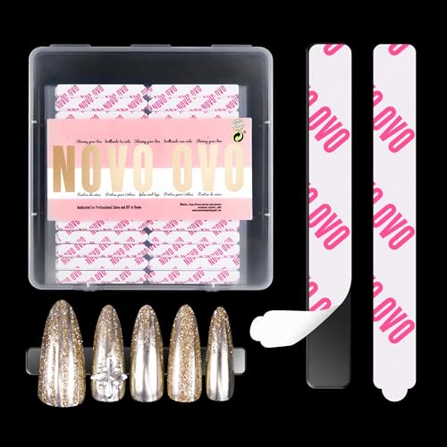 NOVO OVO 360 pcs EASY TEAR Adhesive Tabs for Press on Nails Display, Clear Removable Double Sided Gel Glue Mounting Sticky Tape for Nail Art/Packaging/Storage/Practice/Supplies 30 pc x 12 sheets - color: Easy Tear Transparent Double-Sided Nail Tape