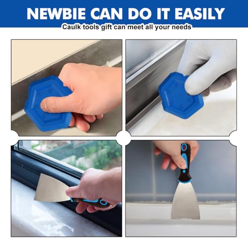 Caulk Gun,No-drip Silicone Caulking Gun, Caulking Tools Grout Scraper&Putty Knife For Kitchen Bathroom Sink Joint,With Gift Box Works 10 OZ Tubes Black-siliver
