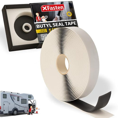 XFasten Butyl Tape Black, 1/2 in x 30 ft x 1/8 in – Easy-to-Work-with Automotive Butyl Sealant Tape, Mess-Free Rubber Caulk for RV, EPDM Putty for Window, Headlight, Roof, Windshield, and Car Doors - size: 1/2” x 1/8” x 30', Single Pack
