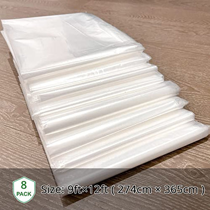 8-Pack Plastic Drop Cloth, 9x12 Feet Clear Plastic Painting Tarps Waterproof, 1 Mil Thick Drop Sheet for Furniture Couch Floor Cover - size: 8 Pack, 9'x12'