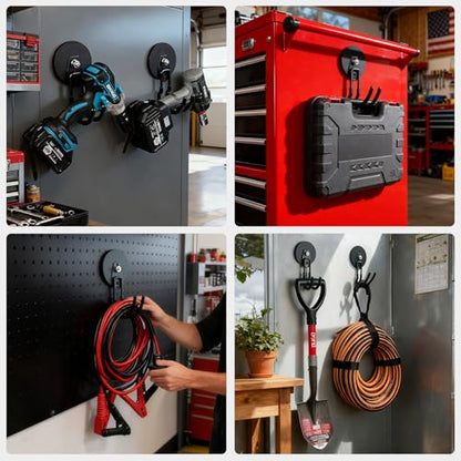 MUTUACTOR Updatde Magnetic Hooks,40lbs 2Packs Strong Magnetic Hooks Heavy Duty,Anti-Scratch Heavy Duty Double Metal J-Hook for Organizing Cordless Impact Drivers Trailer Cord Garden Shovel Tool Box - style: Updated 3.46in Magnet J Black Hooks 2PCS