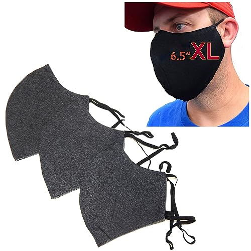 ICYROSE 3 Pack XXL 7"/ XL 6.5" Extra Large Face Mask Big and Tall 3 Ply Beard Mask Cotton w/nose wire Filter Pocket - color: All Dark Grey, XL 6.5"