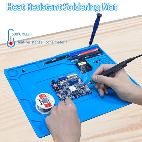 Kaisi Soldering Mat,15.35" x 10.6" Inch Heat Resistant Silicone Work Mat,Solder Pad for Soldering,Screws,Tools Repair Pad,Soldering Gun Iron Workbench Protection